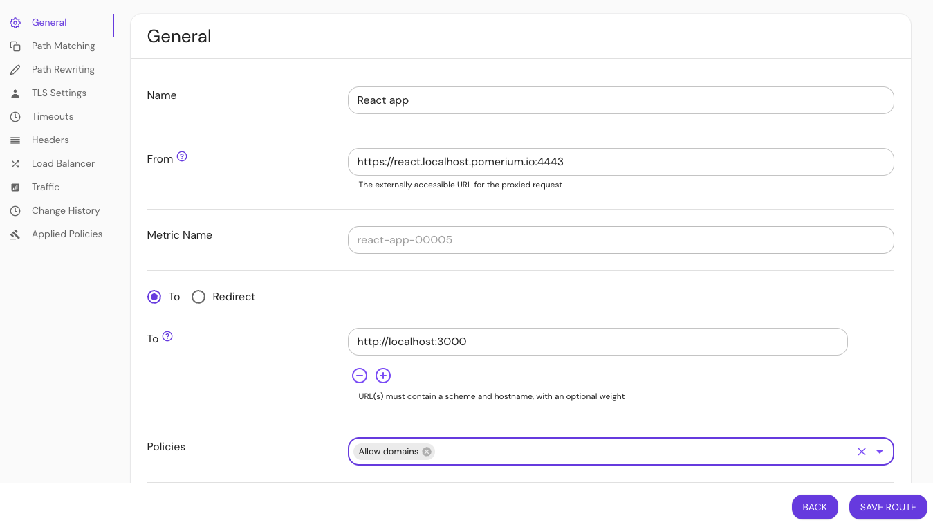 Build a route in Enterprise Console for React app