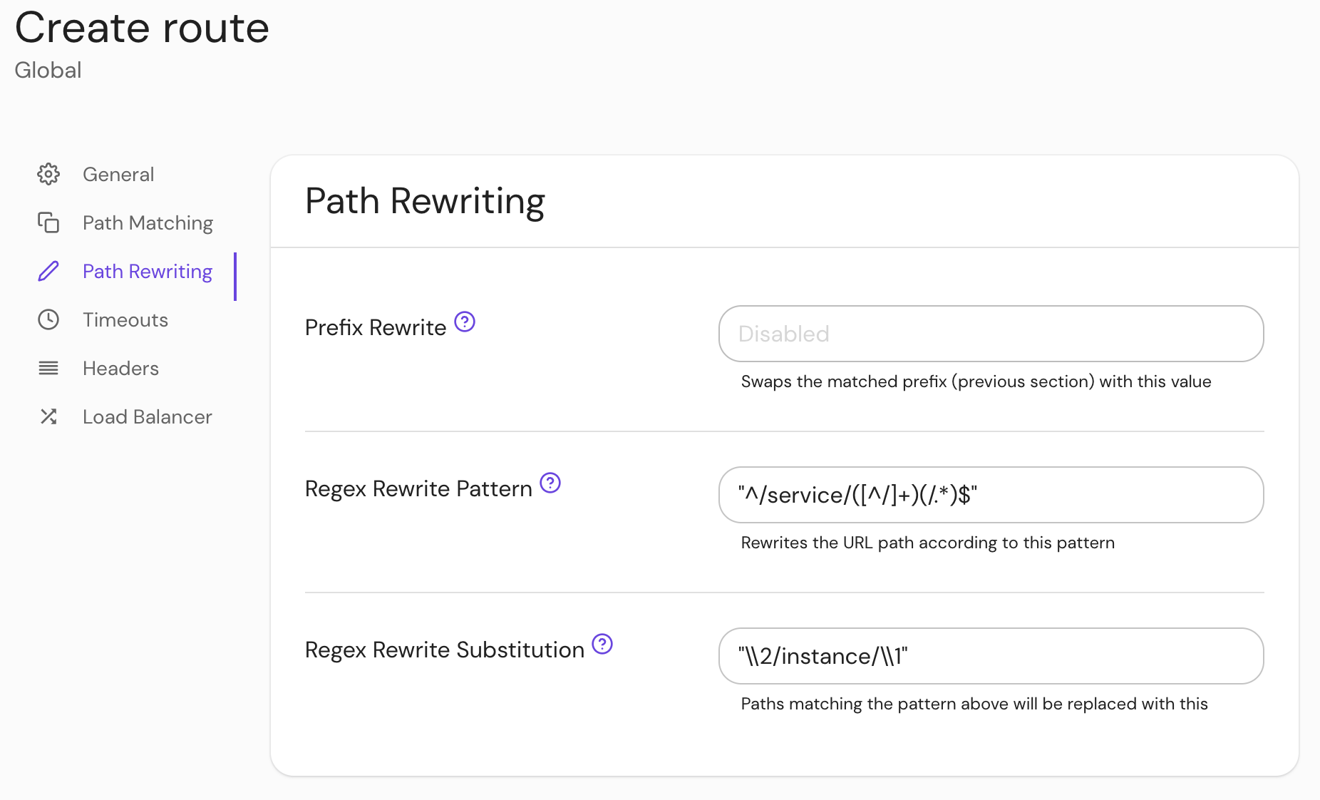 Set regex rewrite pattern and substitution in the console